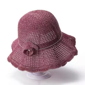 Летняя шляпа для пожилых людей среднего возраста с волнистым краем и цветком, складная шляпа для рыбаков, для мам и женщин, для пляжа M56-58cm чёрный