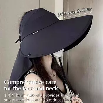 Летняя шляпа для женщин, защита шеи от ультрафиолета, солнцезащитный козырек для мужчин, для рыбалки, пешего туризма, широкополая шаль, солнцезащитный крем, кепка с хвостиком, не определено one size чёрный