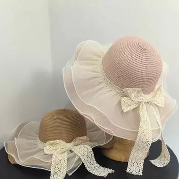 Летняя шляпа от солнца для путешествий, соломенная шляпа с волнистым краем, сказочный темперамент, модная кружевная сетка, пляжная шляпа от солнца для отдыха M56-58cm белый