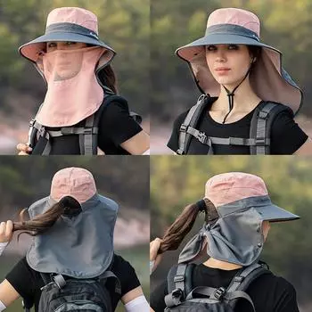 Летняя шляпа от солнца с хвостиком для женщин, рыбацкие шапки с широкими полями, мужские шляпы-ведра с защитой от ультрафиолета и шейным клапаном, уличная пляжная кепка