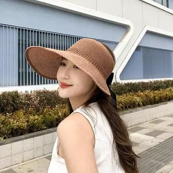 Летняя шляпа от солнца с пустым верхом, солнцезащитная шляпа с полым верхом, женская шляпа с бантом, корейская версия, модная шляпа, дышащая пляжная шляпа, складная шляпа Adjustable