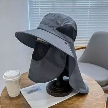 Летняя шляпа от солнца с защитой лица, шейным клапаном, регулируемым ремешком для подбородка, дышащая, защита от ультрафиолета, для мужчин и женщин, для скалолазания, пешего туризма, рыбалки, путешествий, широкая светло-серый