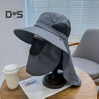 Летняя шляпа от солнца с защитой лица, шейным клапаном, регулируемым ремешком для подбородка, дышащая, защита от ультрафиолета, для мужчин и женщин, для скалолазания, пешего туризма, рыбалки, путешествий, с широкими полями светло-серый