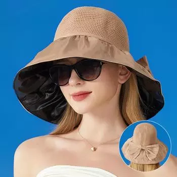 Летняя шляпа с бантом, женская уличная солнцезащитная шляпа, солнцезащитная шляпа для лица, защита от ультрафиолета, солнцезащитная шляпа чёрный