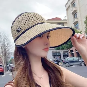 Летняя шляпа с большими полями, показывающая лицо, маленькая шляпа-ведро, завязывающаяся на хвост, шляпа от солнца, закрывающая лицо, соломенная шляпа-полая шляпа