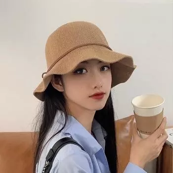 Летняя шляпа с козырьком от солнца, солнцезащитная шляпа-ведро с бантом, женская соломенная шляпа, японская, с небольшими полями, для путешествий, универсальная, весенняя, с волнистым краем M56-58cm хаки