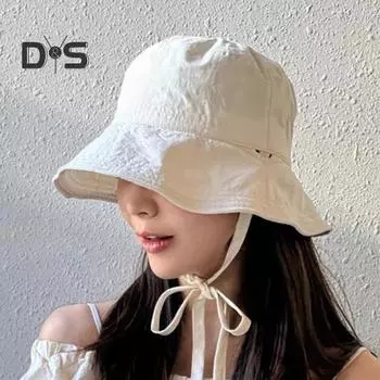 Летняя шляпа с пряжкой, куполообразный верх с загнутым краем, ветрозащитный ремешок на шнуровке, защита от солнца, анти-УФ-декоративная кепка для отпуска, пляжного стиля, сплошная цветная уличная кепка зелёный