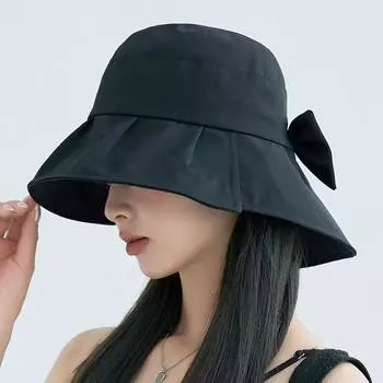 Летняя шляпа-ведро с широкими полями, женская кепка в рыбацком стиле с бантом для путешествий, женская повседневная однотонная шляпа от солнца, женская шляпа с козырьком UPF M 56-58cm