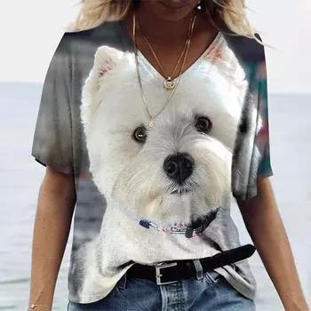 Летняя симпатичная футболка с изображением кролика-карлика с 3D-принтом, женские футболки с V-образным вырезом, уличная одежда, большие размеры, топы Y2k, футболки, женская одежда S