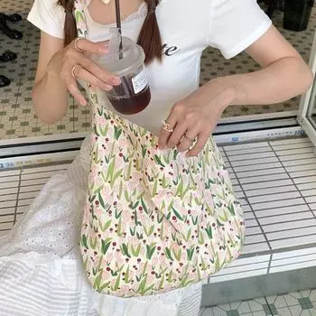 Летняя симпатичная сумка-тюльпан большой емкости для поездок на работу, женская холщовая сумка для студенток колледжа, сумка через плечо подмышкой