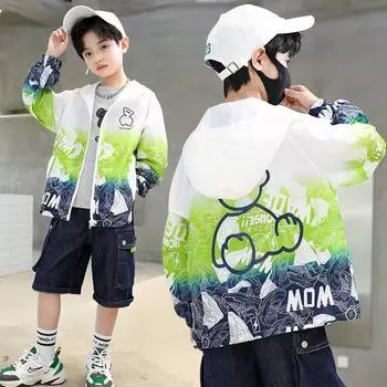 Летняя солнцезащитная куртка для мальчиков 2023 года — легкая, модная модель для детей среднего и большого размера 140 cm зелёный