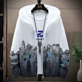 Летняя солнцезащитная одежда, мужская ультратонкая дышащая одежда из ледяного шелка, солнцезащитная одежда для молодых студентов, пара курток M небесно-голубой