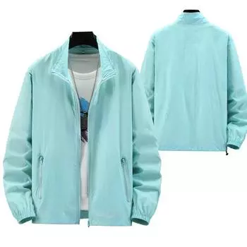 Летняя солнцезащитная одежда, мужская ультратонкая уличная куртка в стиле Харадзюку, дышащая солнцезащитная ветровка на молнии M небесно-голубой