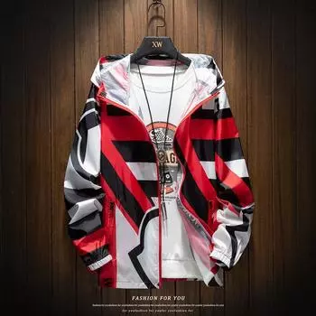 Летняя солнцезащитная одежда с капюшоном Tide Hit Color Желтая куртка с буквенным принтом Повседневная мужская серебряная легкая полоска M