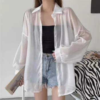 Летняя солнцезащитная рубашка с лацканами, рубашка на пуговицах с длинными рукавами, перламутровая шифоновая солнцезащитная куртка, накидка, верхняя одежда фиолетовый