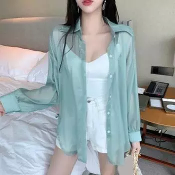 Летняя солнцезащитная шифоновая рубашка, женская рубашка с защитой от солнца, кардиган с открытым ремешком на спине, повседневный топ, тонкие свободные топы для работы, отдыха, отпуска, повседневной одежды L фиолетовый