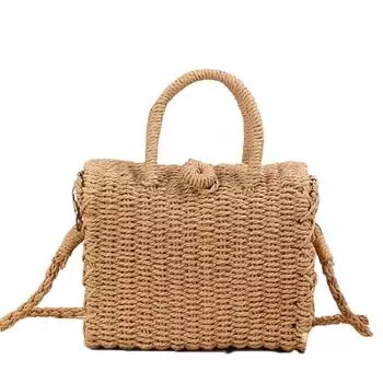 Летняя соломенная пляжная сумка, женская сумка ручной работы из ротанга, богемная тканая сумка через плечо, сумки-ведра 20x10x15cm бежевый