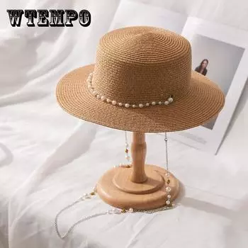 Летняя соломенная шляпа от солнца для женщин - декорирована искусственным жемчугом, стильная защита для лица и шеи, идеально подходит для активного отдыха на свежем воздухе one size хаки