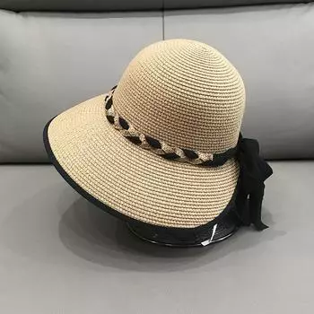 Летняя соломенная шляпа с бантом, дышащая солнцезащитная складная пляжная шляпа с большими полями для отдыха 55-58CM