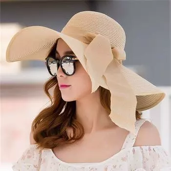 Летняя соломенная шляпа с большими полями, складная пляжная шляпа от солнца с широкими полями и бантом None розовый