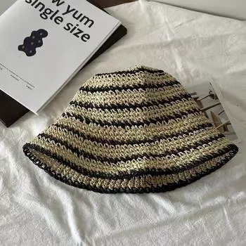 Летняя соломенная шляпа, женская мода, полосатая складная ручная вязка крючком соломенная шляпа из папируса, универсальная контрастная шляпа цвета для весны и лета от солнца M56-58cm