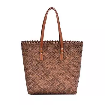 Летняя соломенная сумка через плечо для женщин, большая вместительная пляжная сумка из ротанга ручной работы 26x13x29cm коричневый