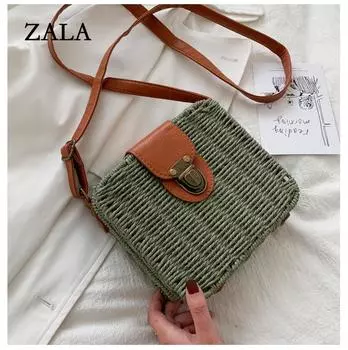 Летняя соломенная сумка через плечо, тканая сумка через плечо ручной работы, маленькая квадратная сумка, пляжная сумка, женская сумка для покупок, отпуск 18*7*17cm хаки