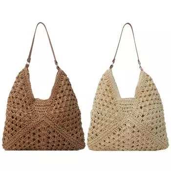 Летняя соломенная сумка, открытая пляжная сумка на плечо, большая сумка подмышками, праздничная дорожная сумка, кошелек на плечо в стиле бохо для женщин бежевый