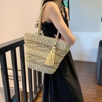 Летняя соломенная сумка с кисточками, модная женская сумка, плетеная сумка ручной работы, новая повседневная пляжная сумка для отдыха, брендовая дорожная сумка