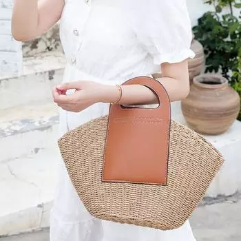 Летняя соломенная сумка Yogodlns с ручкой сверху для женщин, большая вместительная портативная дорожная пляжная сумка-тоут