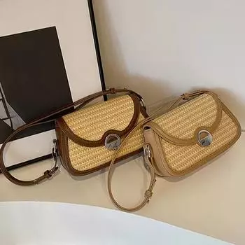 Летняя соломенная сумка женская новая модная плетеная сумка-седло простая универсальная сумка через плечо пляжная сумка 23x6x15cm коричневый