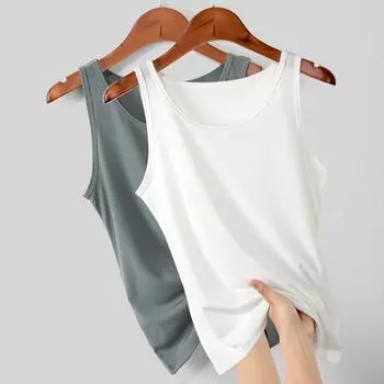 Летняя сорочка из ледяного шелка 2023 г.: Однотонный, универсальный, защитный жилет без рукавов 3XL fits 120-135 jin чёрный