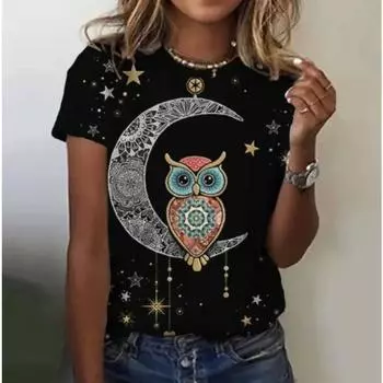 Летняя сова 3D цифровая печать женские повседневные свежие футболки женские S