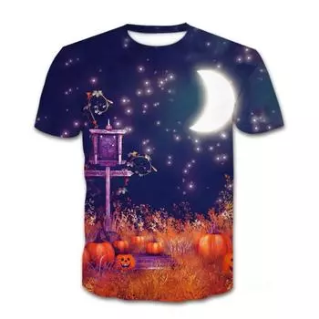 Летняя спортивная 3D цифровая печать тыква фонарь тематическая футболка мужская с коротким рукавом S