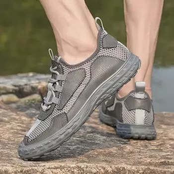 Летняя спортивная обувь для активного отдыха Trend Net Men S Shoes Simple New Four Seasons Flying Woven Breathable Casual Shoes Fashion Everything 38 серый