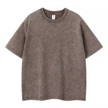 Летняя стираная футболка, хлопковая свободная футболка с круглым вырезом, мужские топы Y2k, повседневная винтажная футболка с коротким рукавом M чёрный