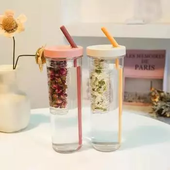 Летняя студенческая чашка с чаем и соломинкой. Удобная чашка с соломенной чашкой. 700ml розовый