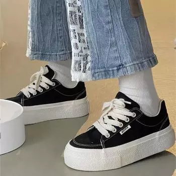 Летняя студенческая модная одежда, парусиновые туфли, женские новые туфли на плоской подошве, белые туфли, спортивная повседневная обувь 35 чёрный