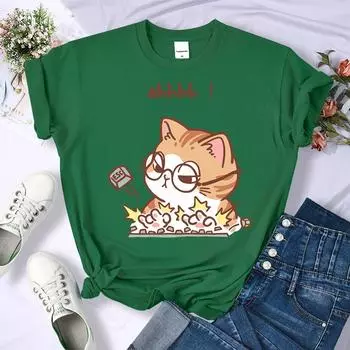 Летняя сумасшедшая кошка, дико печатающая на клавиатуре, 3D-принт, женская футболка, хип-хоп, футболки Y2K, универсальные удобные топы, мягкая одежда с круглым вырезом S