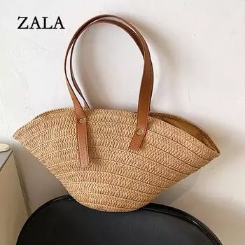 Летняя сумка большой вместимости, женская новая стильная маленькая тканая женская сумка, модная сумка на плечо, корзина для овощей, универсальная соломенная тканая сумка 12x10x20cm хаки