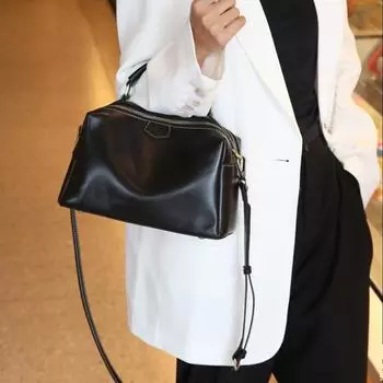 Летняя сумка через плечо из натуральной кожи большой вместимости с широким плечевым ремнем, мягкая повседневная сумка-тоут из коровьей кожи Boston чёрный