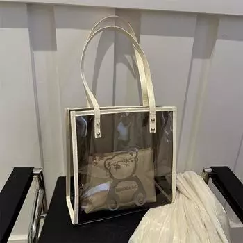 Летняя сумка через плечо из текстурированного ПВХ для матери и ребенка, универсальная сумка для подмышек, большая вместительная сумка-тоут прозрачный белый