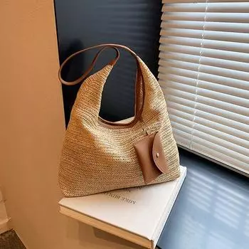 Летняя сумка через подмышку женская сумка 2024 года летняя новая повседневная модная сумка простая модная сумка через плечо женская коричневый