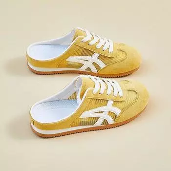 Летняя сумка для ношения, головные полушлепанцы, женские новые туфли без каблука, ленивые сандалии на одной педали 35 жёлтый