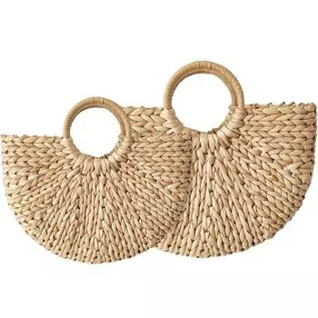 Летняя сумка из кукурузной соломы, женские сумки ручной работы, полукруглые пляжные дорожные сумки с круглой ручкой 32*9*21cm хаки