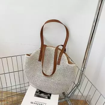 Летняя сумка на плечо в стиле бохо ручной работы, повседневная соломенная пляжная сумка для отпуска, соломенная пляжная сумка для женщин, покупки на открытом воздухе белый