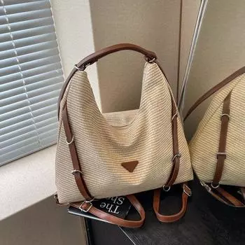 Летняя сумка-тоут большой вместимости, соломенная сумка для студенток колледжа 2024 года, новый повседневный рюкзак, сумка-мессенджер на одно плечо чёрный