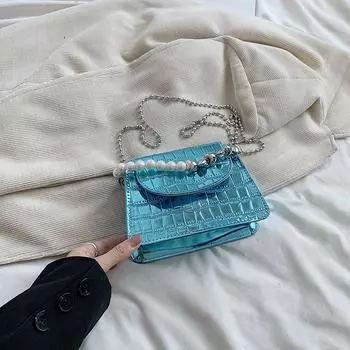 Летняя сумка-тоут Premium Feeling Niche, мини-сумка глянцевого серебристого цвета, женская, новая, через плечо, сумка-цепочка с жемчугом, дизайнерская сумка из искусственной кожи