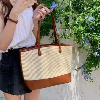 Летняя сумка-тоут в стиле ретро, высокого класса, соломенная плетеная сумка, большая вместимость, простая сумка-тоут
