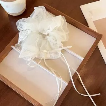 Летняя Супер Фея Кремово-белый Кружевной край Сетка Банты Ленты Резинка для волос Резинки для волос Лолита Милые девушки Держатель для хвостика One Size
